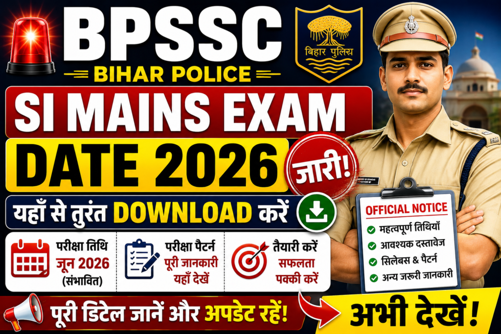 BPSSC Bihar Police SI Mains Exam Date 2026